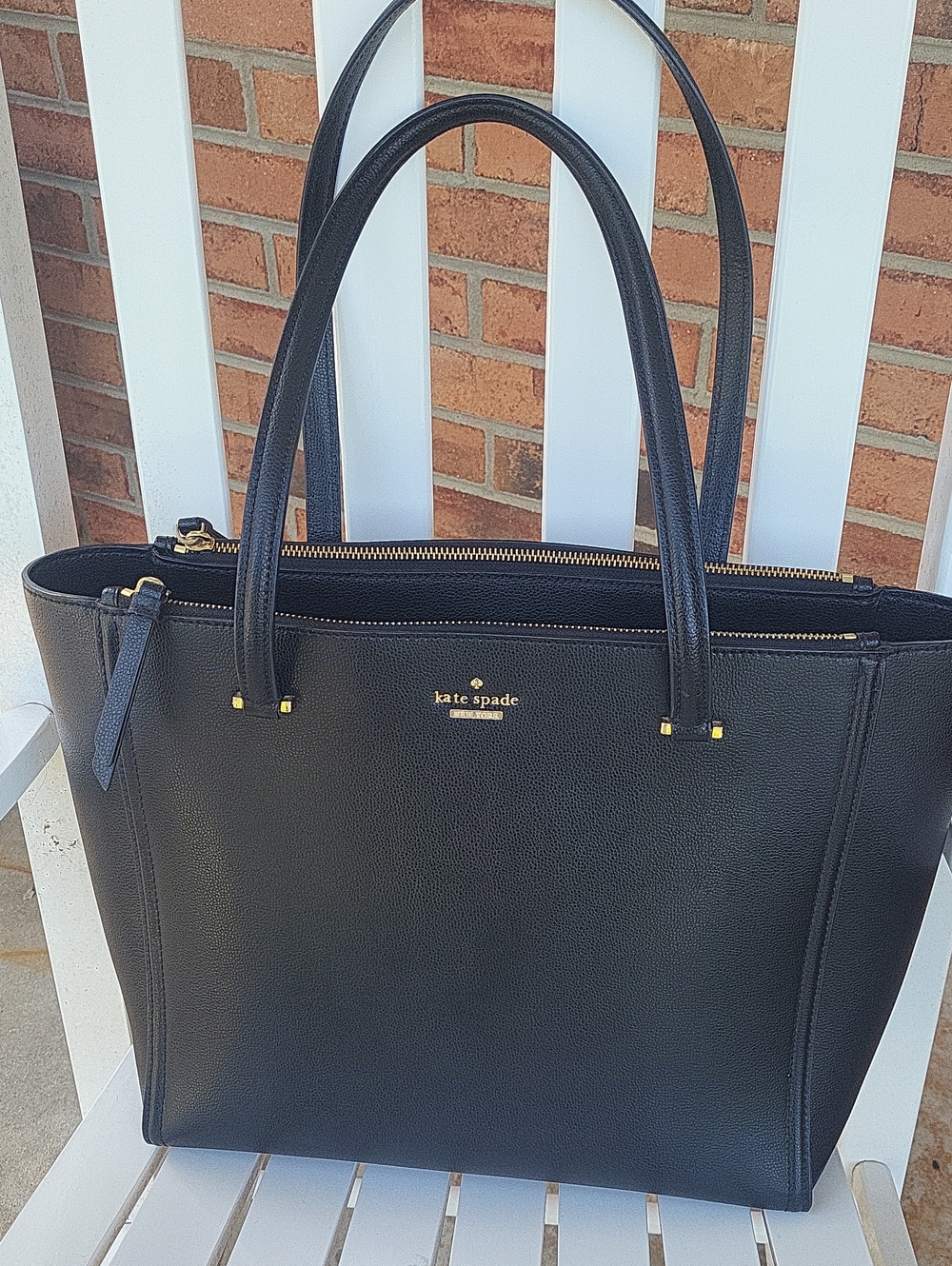 kate spade Black Leather Structured Tote with Gold Hardware
